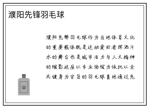 濮阳先锋羽毛球